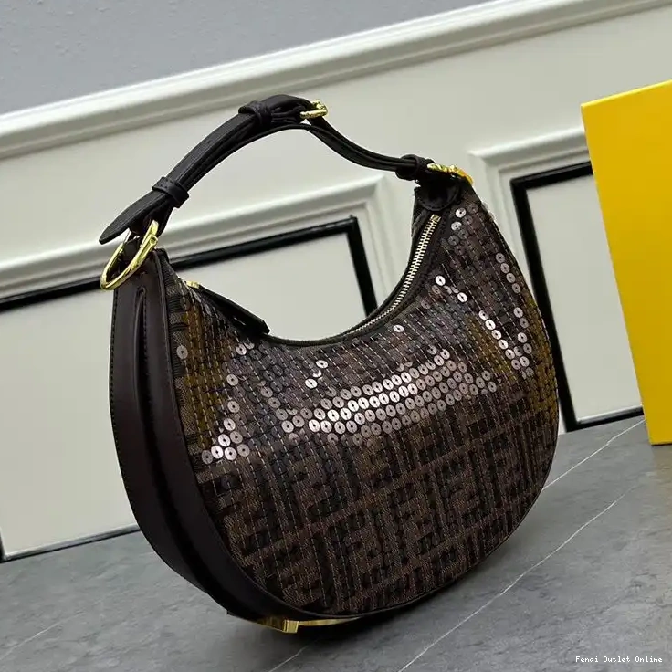 Cheap In Fendigraphy Bag Motif FF Fendi Sequins Brown Hobo Fabric Small with 0513